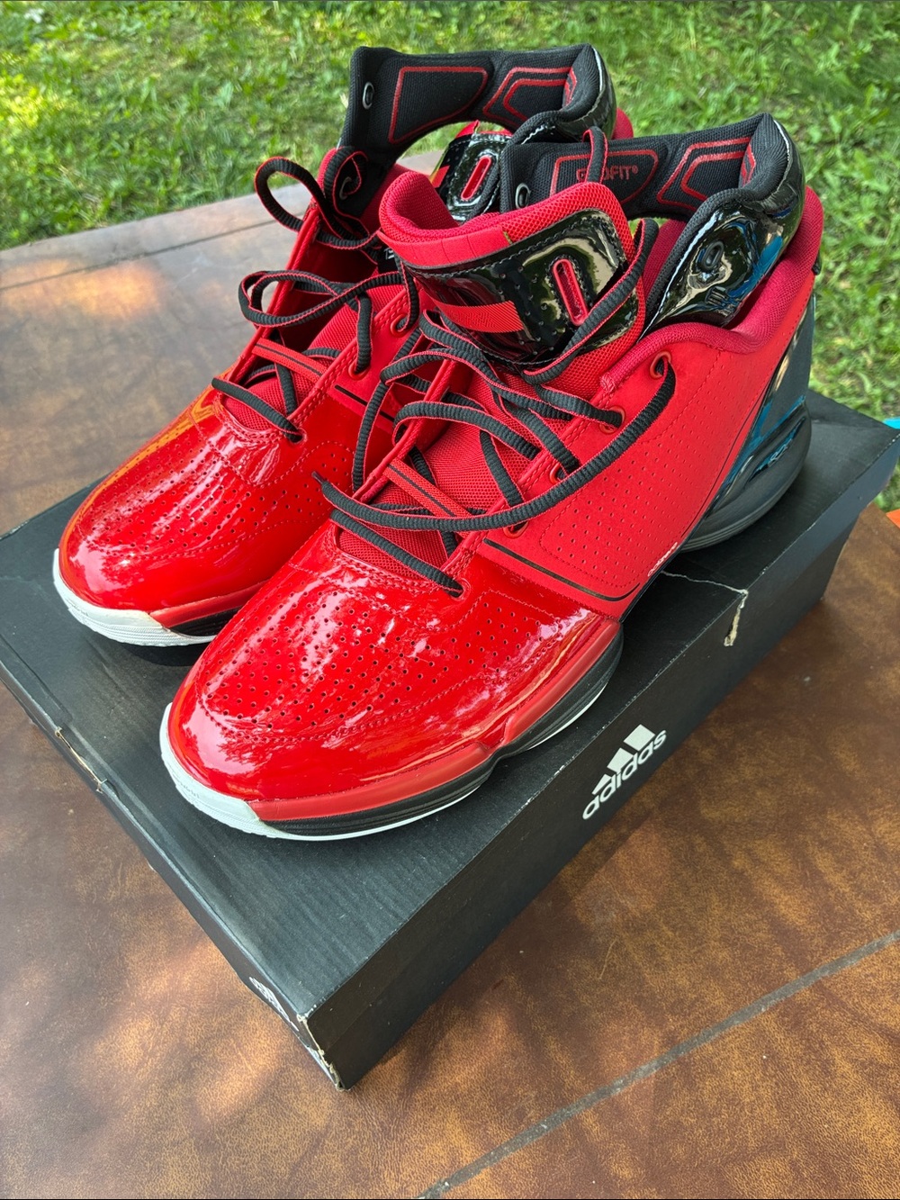 adidas Red and Black High-Top Basketball Shoes